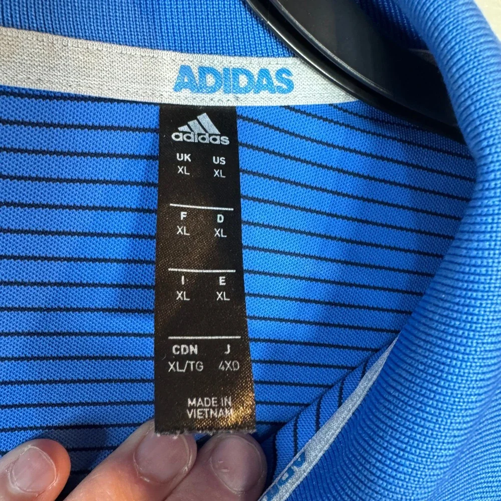 Adidas Golf Polo Shirt Mens XL Blue Striped Short‎ Sleeve Performance Golf Core